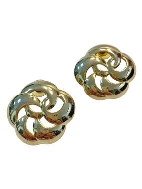 Vintage Y2K pierced earrings round ornate gold tone statement jewelry boss lady
